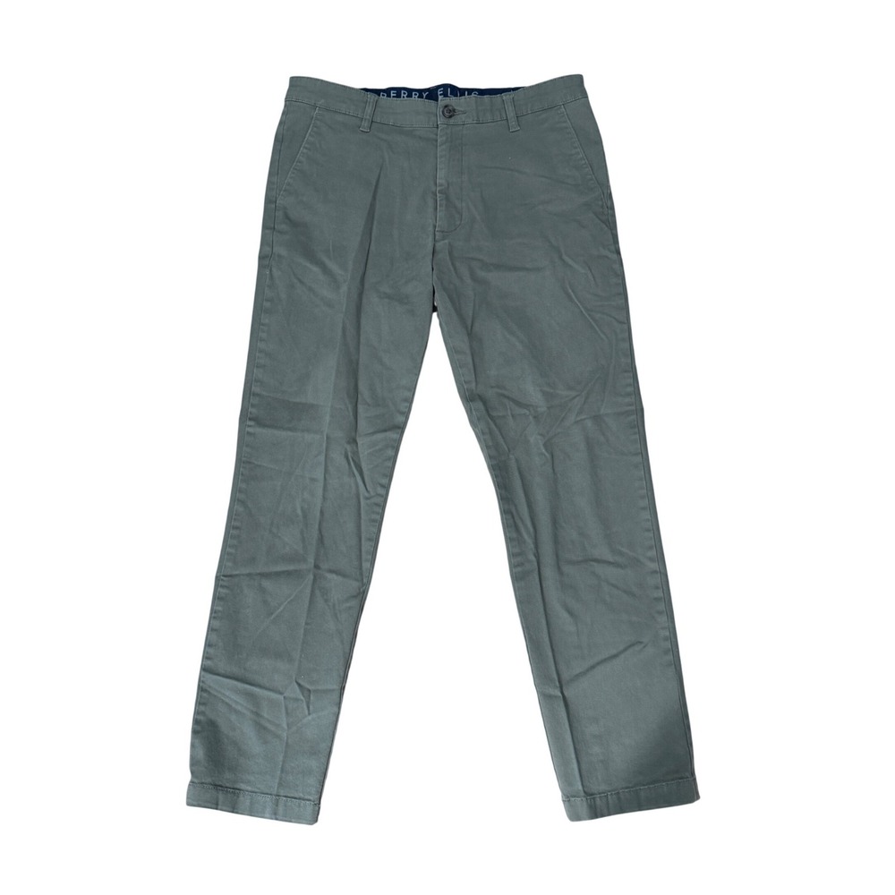 Perry Ellis Chino Pants Mens 34x30 Slim Straight Stretch‎ Olive Green Casual
